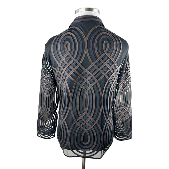 Chico's Travelers Collection Neutral Swirl Strip Jacket Lightweight Size 3 16 18 - Picture 5 of 10